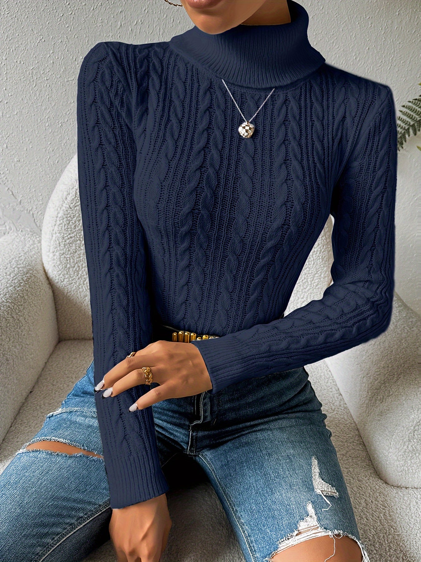 Warm Thick Knit Turtleneck Sweater for Women