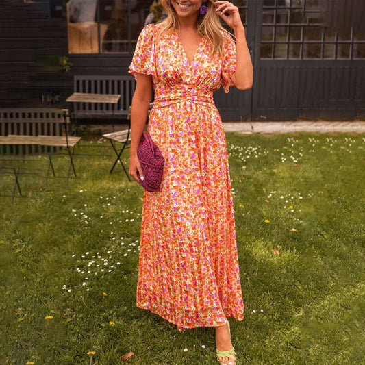Chic V-Neck Dress for Ladies - OutfitLondon
