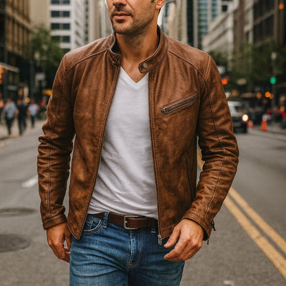 Classic Faux Leather Biker Jacket - OutfitLondon