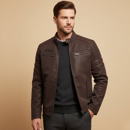 Classic Mens Genuine Leather Biker Jacket