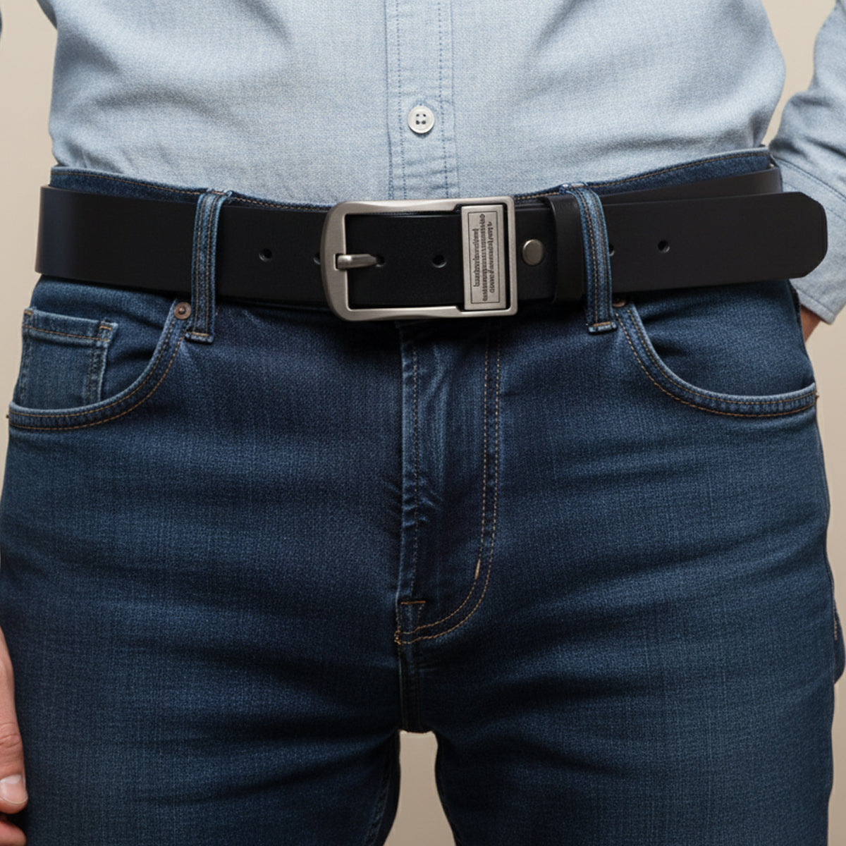 Genuine Leather Men's Traditional Metal Buckle Belt