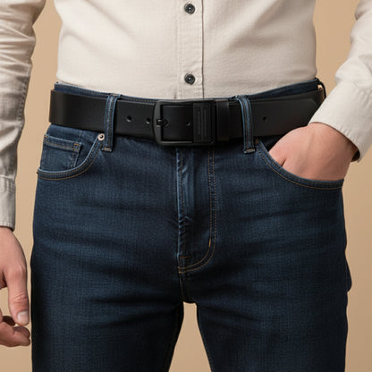 Genuine Leather Men's Traditional Metal Buckle Belt