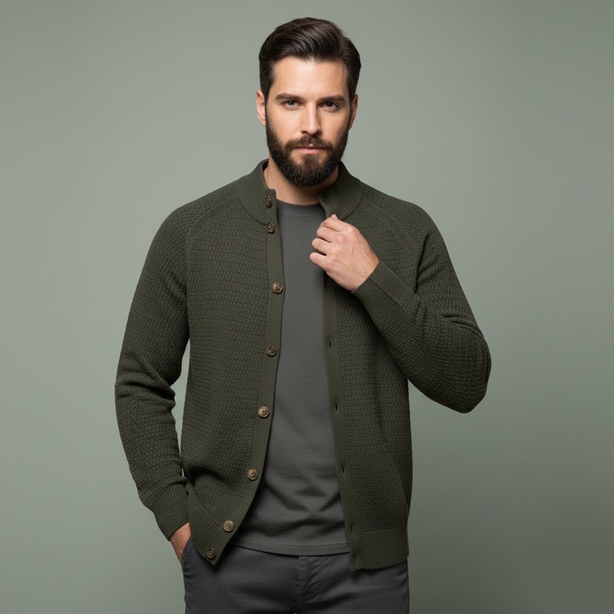 Relaxed Fit Mens Knit Button Cardigan