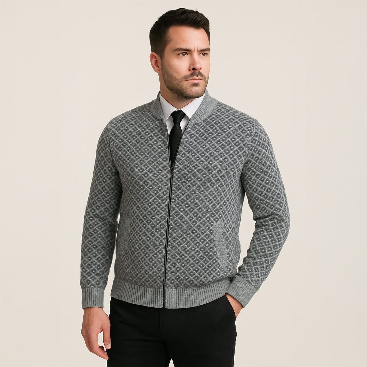 Men's Thick Knit Zipper Sweater Cardigan