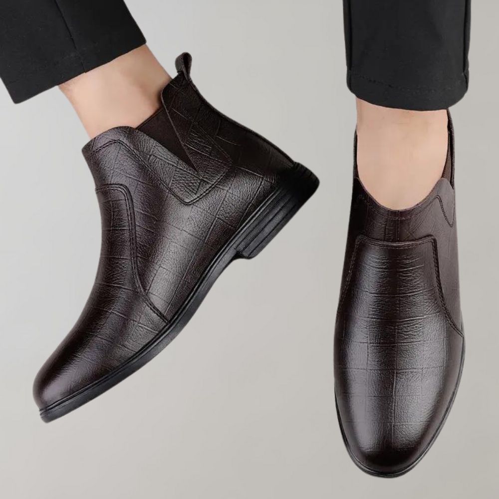 Distressed Leather Low Heel Boots