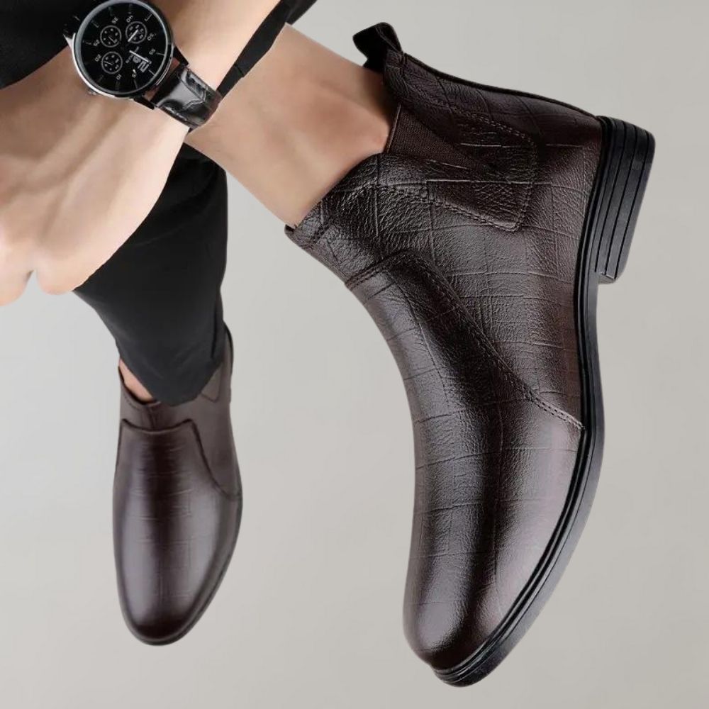 Distressed Leather Low Heel Boots