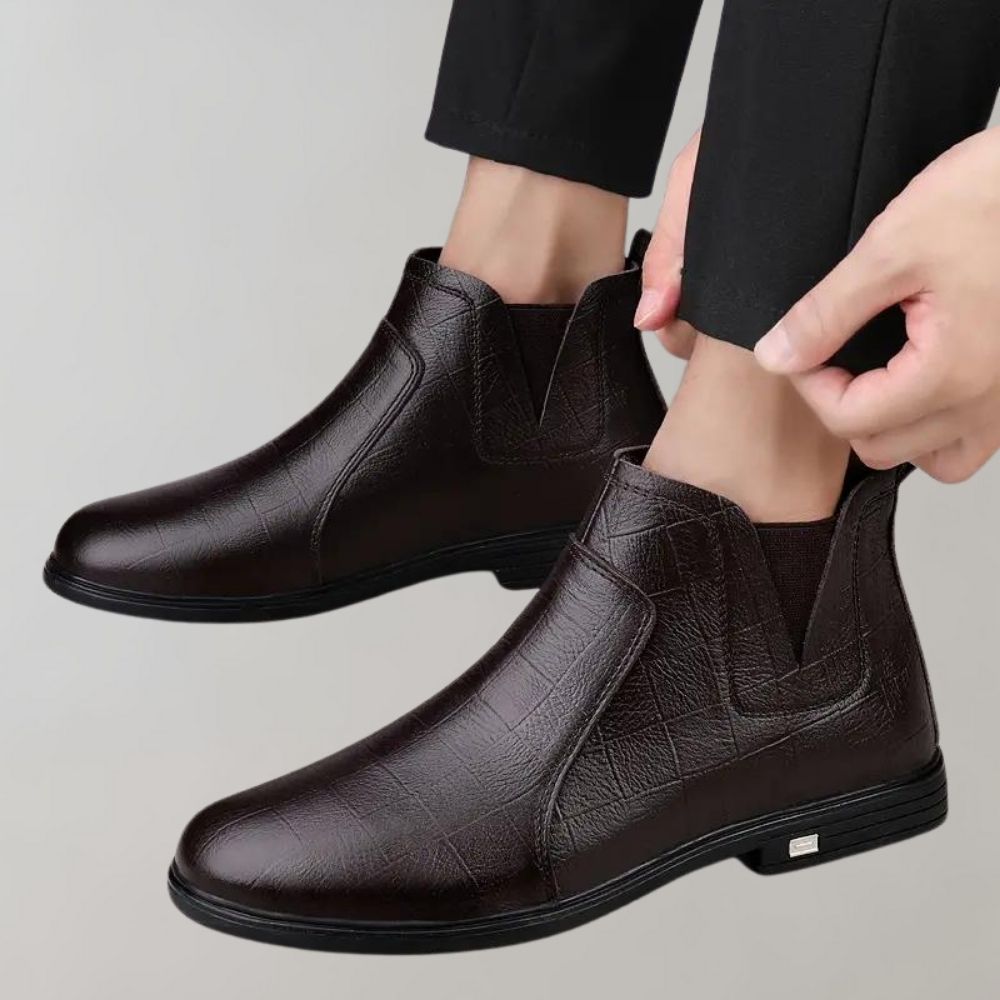 Distressed Leather Low Heel Boots - OutfitLondon