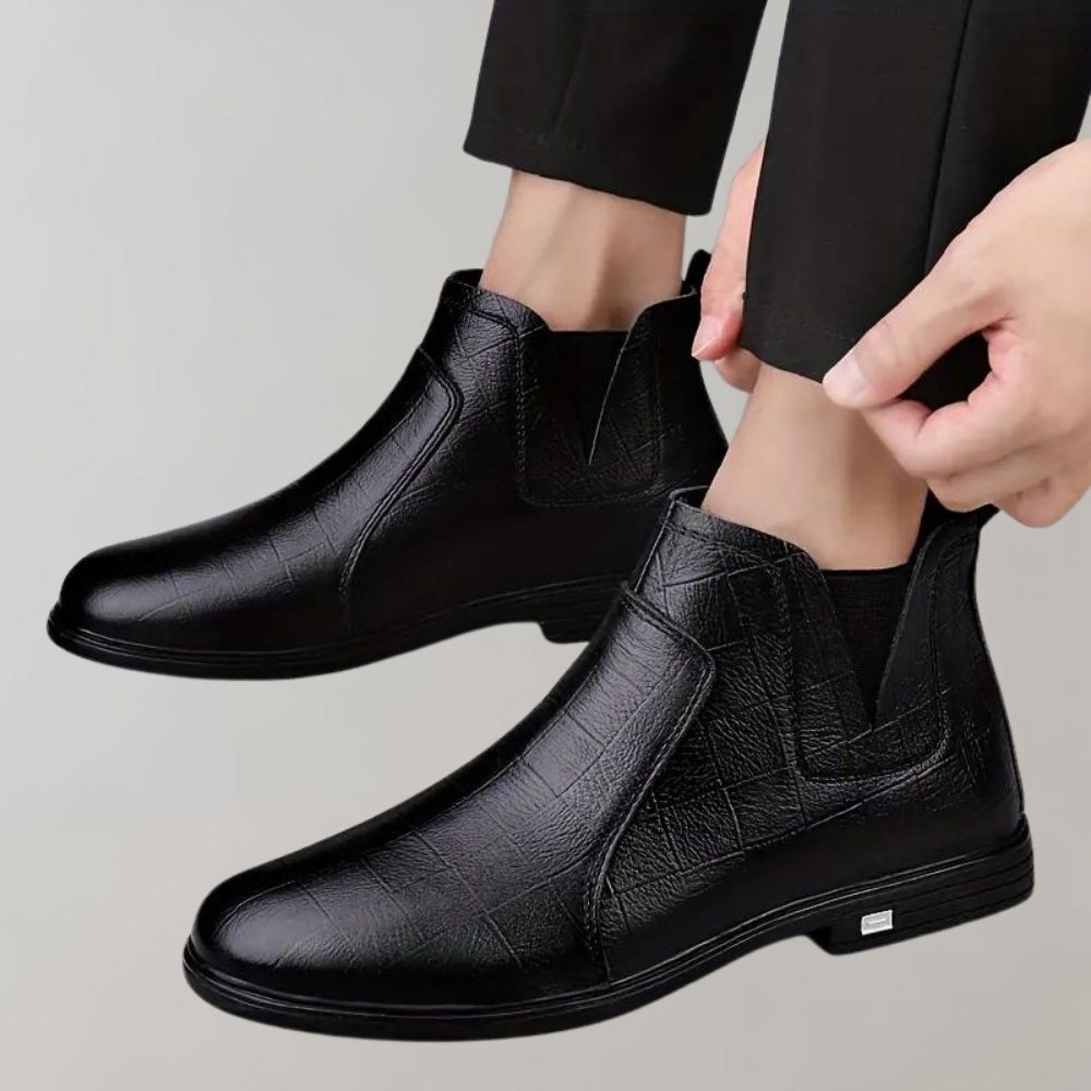 Distressed Leather Low Heel Boots