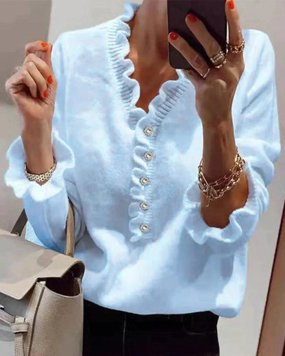 Fashionable Ruffle Knit Sweater - OutfitLondon