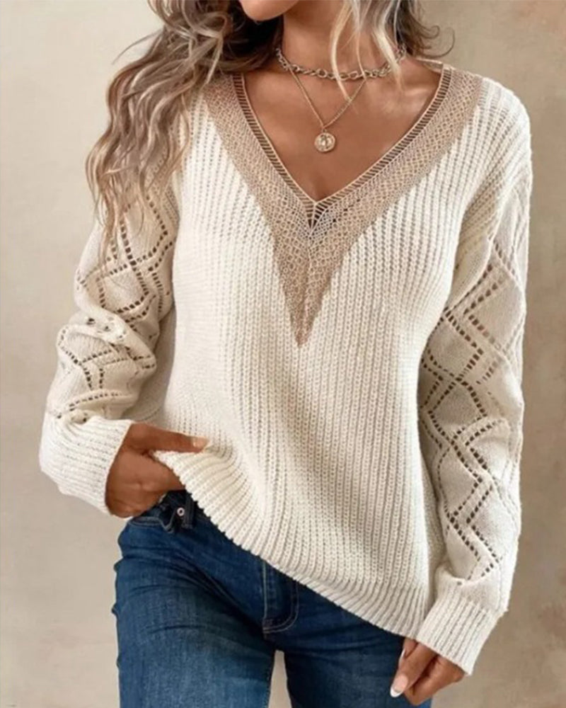 Fashionable Deep V Neck Pullover - OutfitLondon