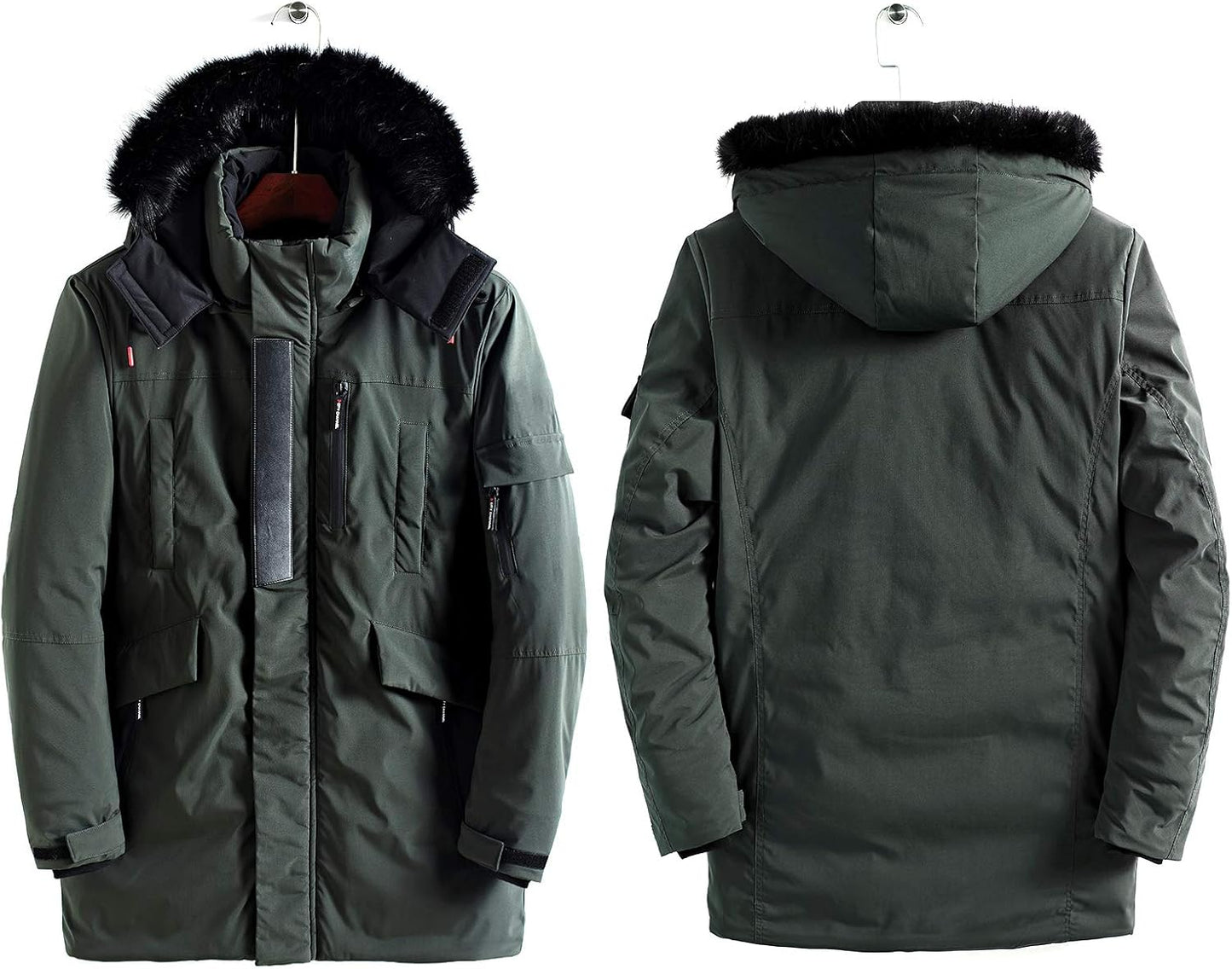Warm Waterproof Men's Winter Coat with Faux Fur Hood
