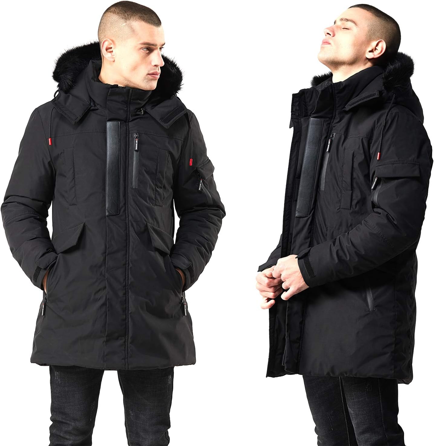 Warm Waterproof Men's Winter Coat with Faux Fur Hood