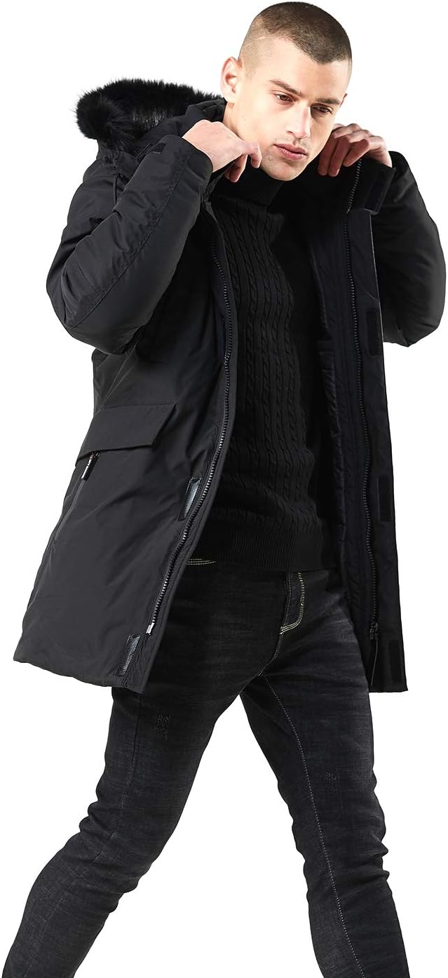 Warm Waterproof Men's Winter Coat with Faux Fur Hood