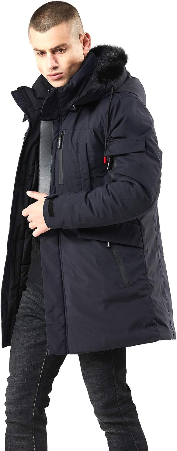 Warm Waterproof Men's Winter Coat with Faux Fur Hood