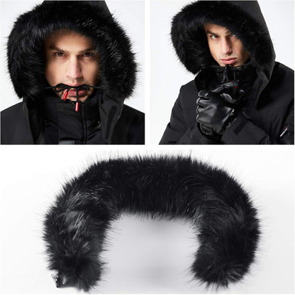 Warm Waterproof Men's Winter Coat with Faux Fur Hood