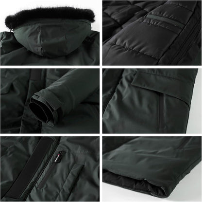 Warm Waterproof Men's Winter Coat with Faux Fur Hood