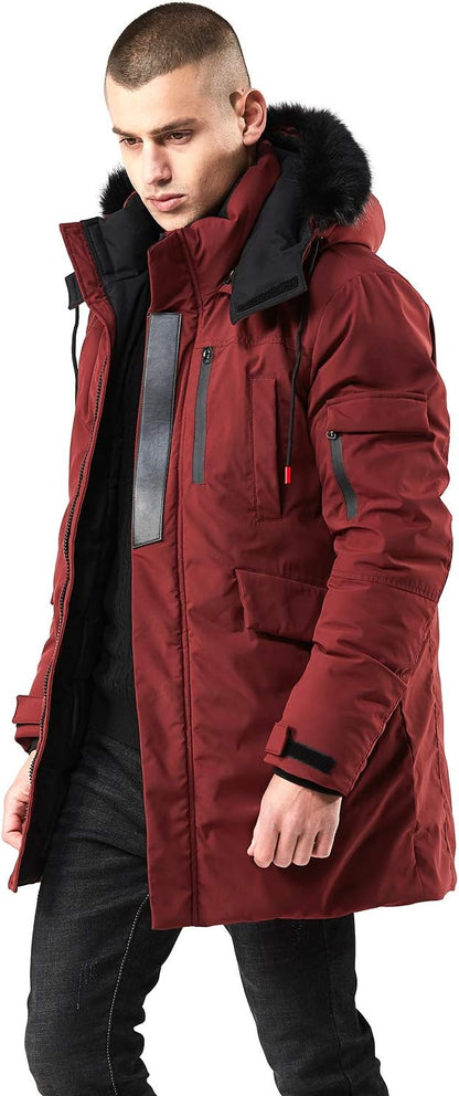 Warm Waterproof Men's Winter Coat with Faux Fur Hood