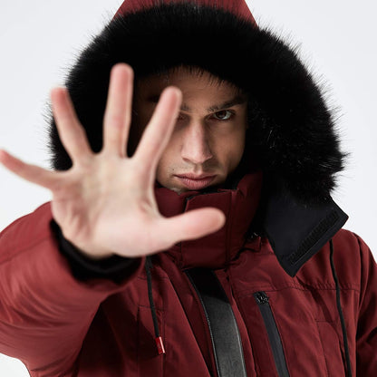 Warm Waterproof Men's Winter Coat with Faux Fur Hood