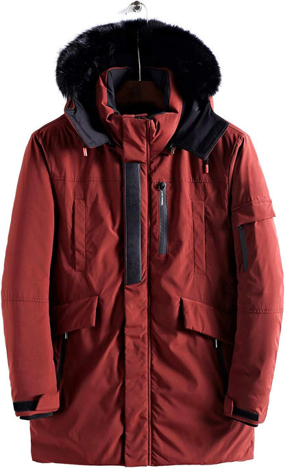 Warm Waterproof Men's Winter Coat with Faux Fur Hood