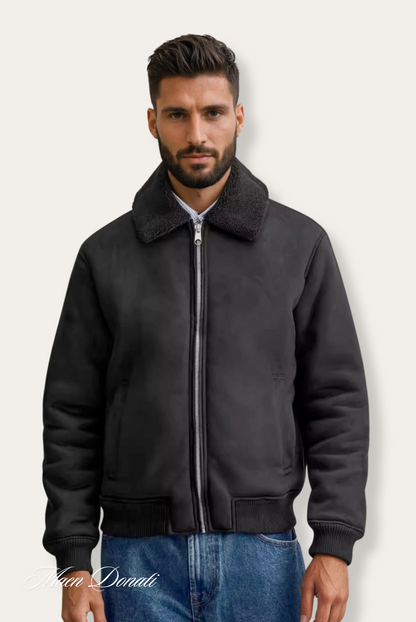 Men's Quilted Jacket with Faux Fur Trim