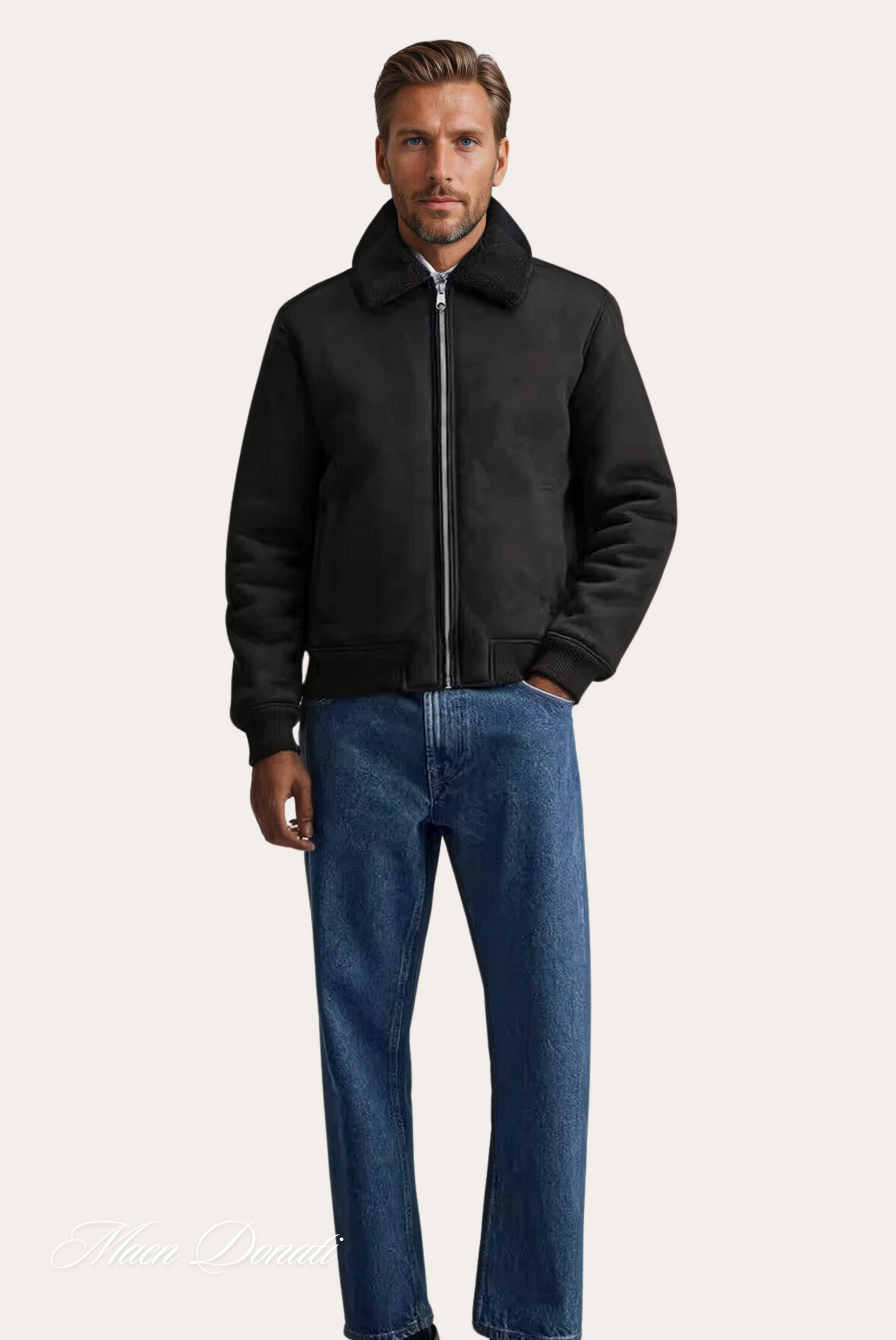 Men's Quilted Jacket with Faux Fur Trim