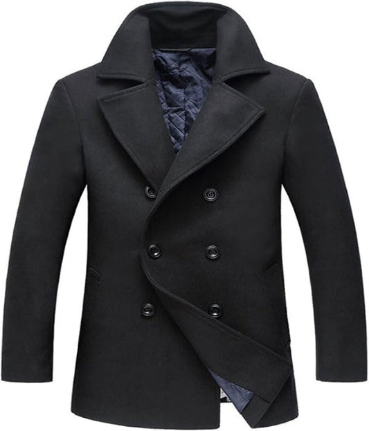 Warm Designer Wool Pea Coat - OutfitLondon