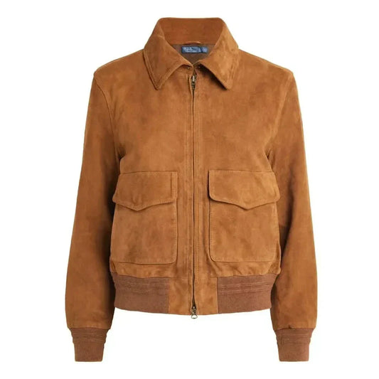 Women's Brown Suede Bomber Jacket - OutfitLondon