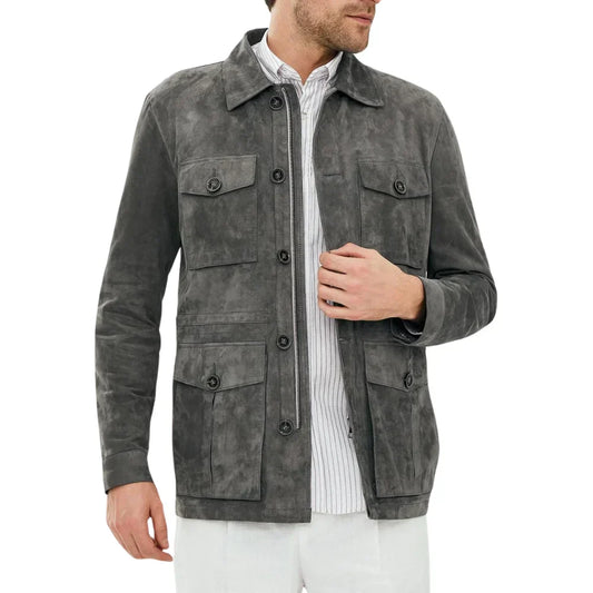 Men's Suede Leather Jacket Dark Grey - OutfitLondon