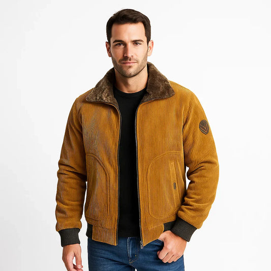 Warm Mens Quilted Bomber Jacket with Faux Fur Trim - OutfitLondon