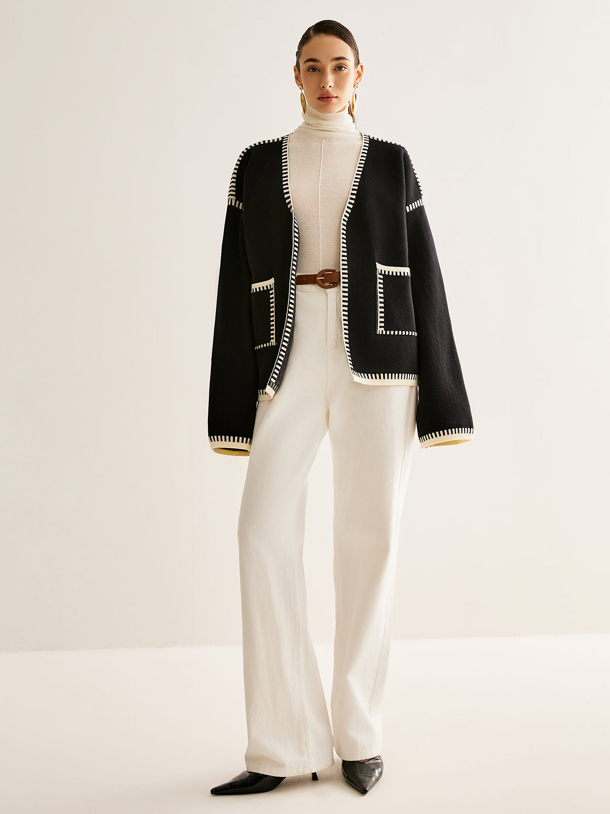 Womens Belted Open Front Cardigan Sweater