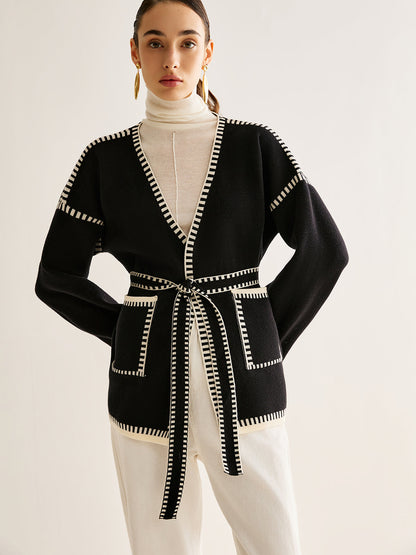 Womens Belted Open Front Cardigan Sweater