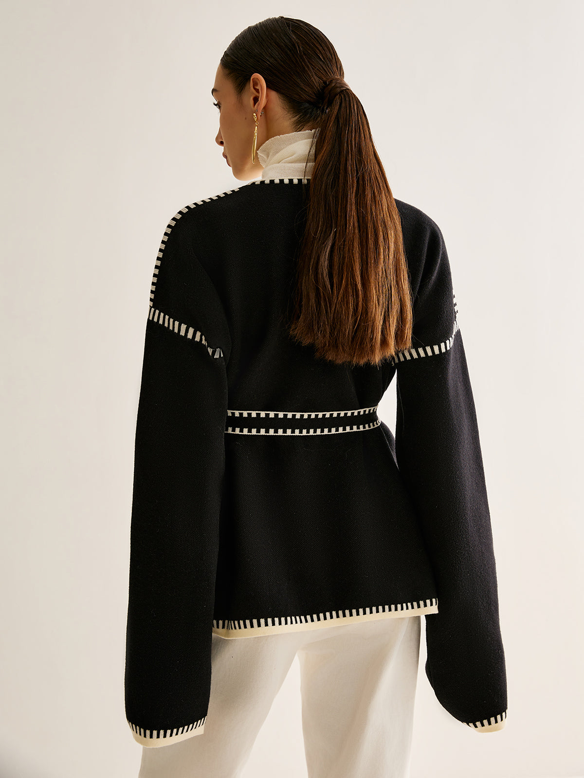 Womens Belted Open Front Cardigan Sweater