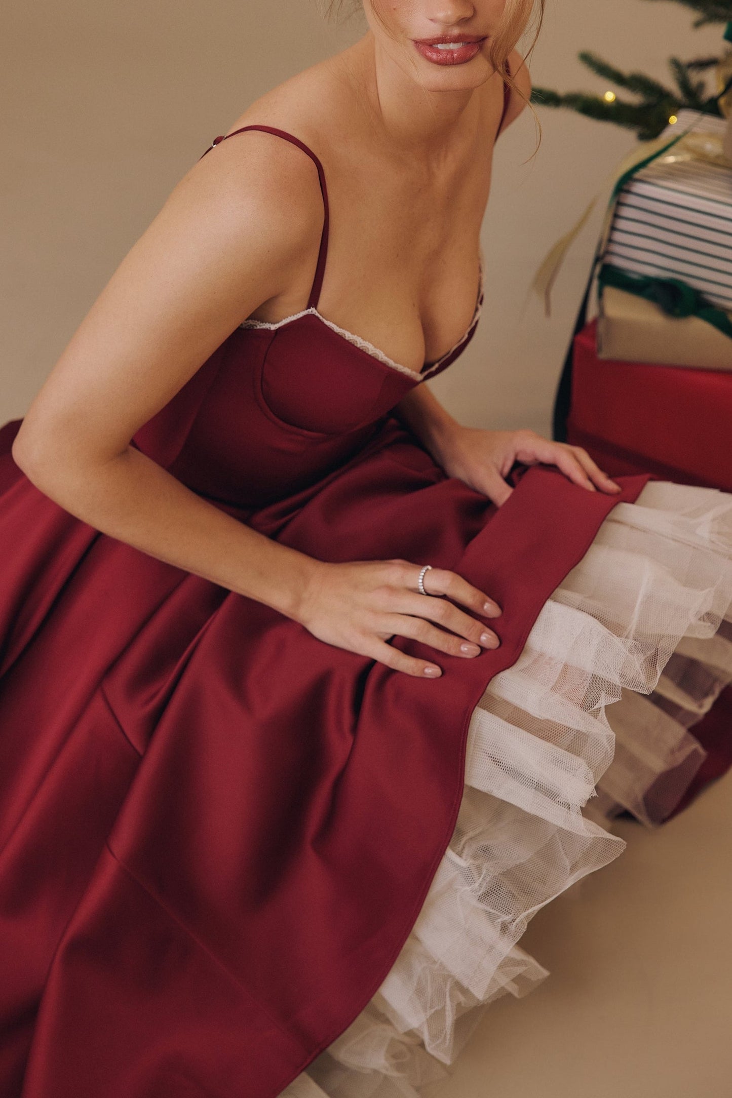 Tilly | Fitted Velvet Wedding Guest Midi Dress