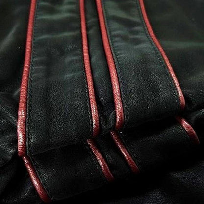 Biker Style Leather Jacket with Striped Details