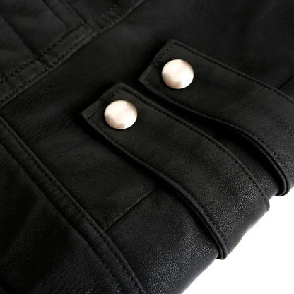 Biker Style Leather Jacket with Striped Details