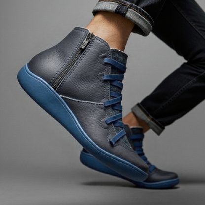 Classic Low Heel Ankle Boots with Laces and Zip