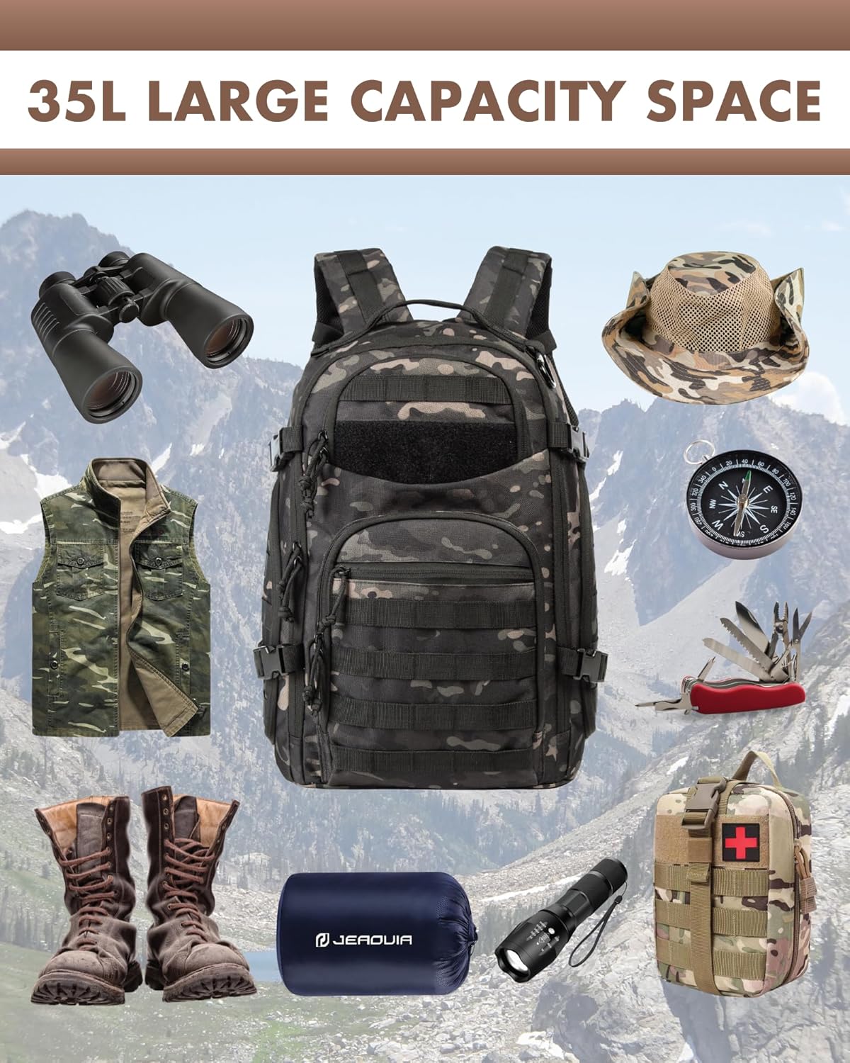 Durable Hiking Backpack with Laptop Compartment and MOLLE