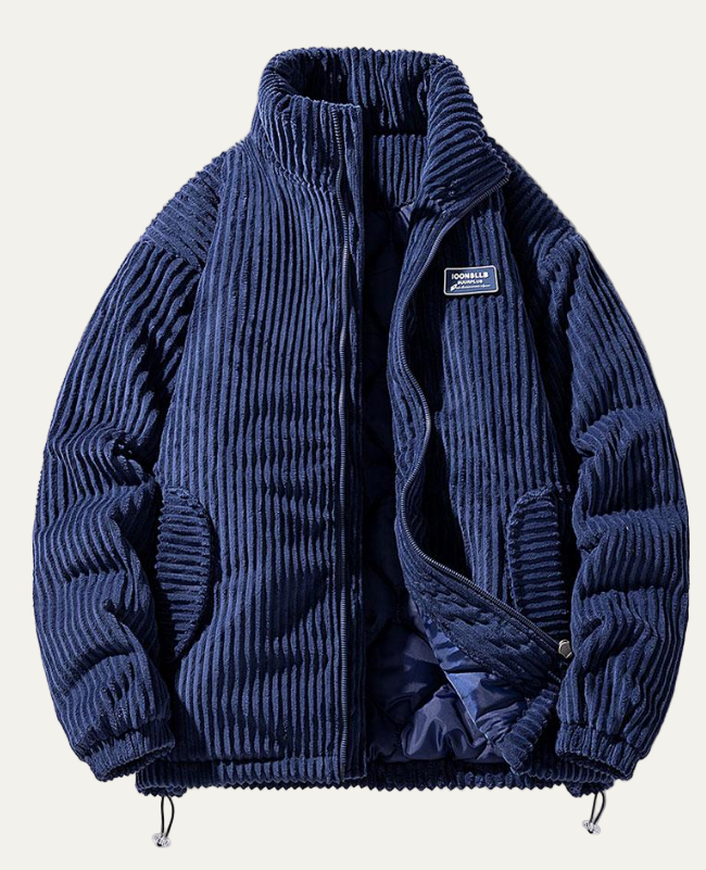 Warm Quilted Mens Puffer Coat with High Collar