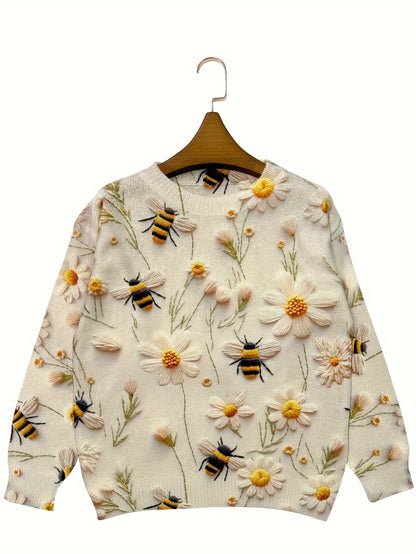Fashionable Ladies Bee Print Jumper