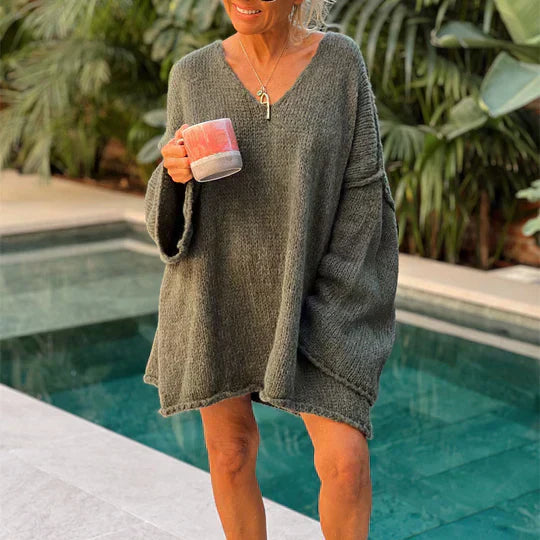 Fashionable Ladies V-Neck Pullover - OutfitLondon