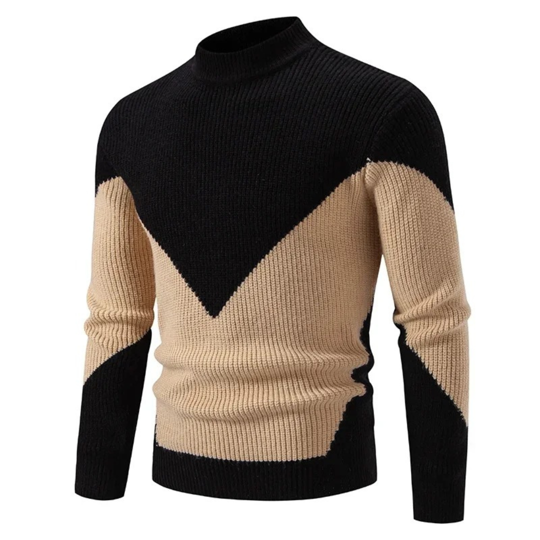 Men's Textured Crew Neck Colorblock Jumper Sweater