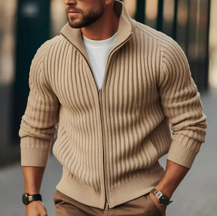Warm Mens Zip Up Cardigan Sweater - OutfitLondon