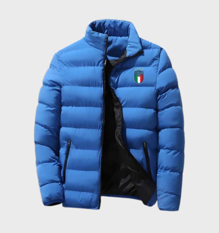 Warm Men's Padded Down Jacket with Logo - OutfitLondon