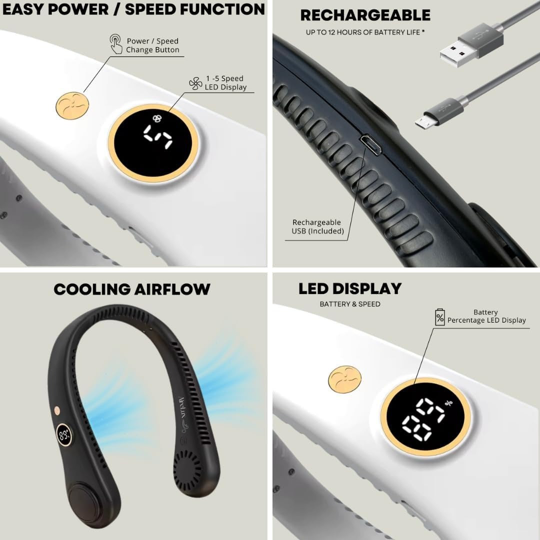 Unisex 5-Speed Neck Cooling Fan - Portable & Bladeless Design