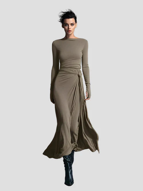Elegant Flowy Long Sleeve Midi Dress