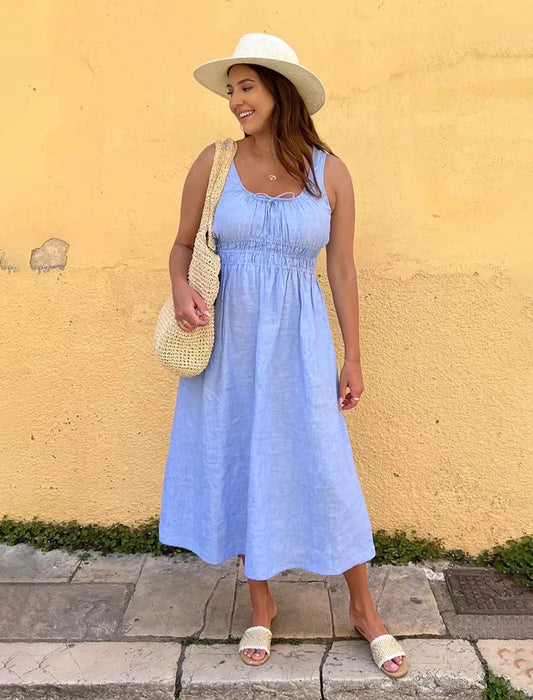 Breathable Relaxed Fit Linen Sundress for Women - OutfitLondon