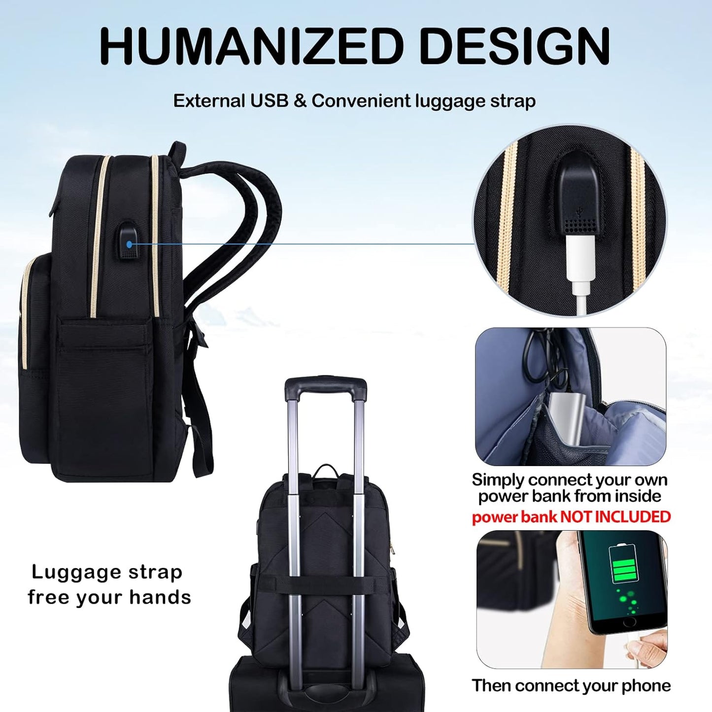 Waterproof Travel Laptop Bag 15.6 Inch with USB Charger