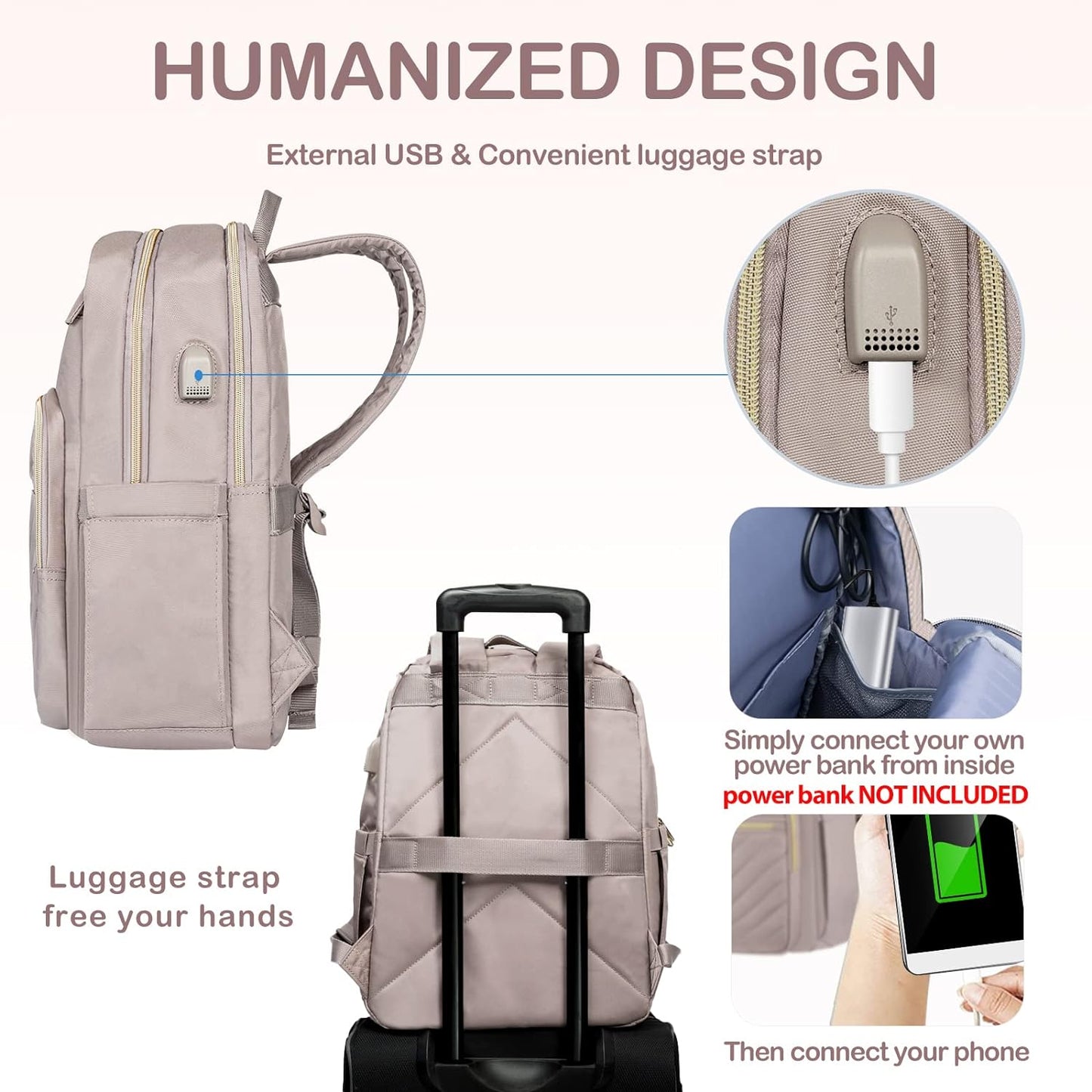 Waterproof Travel Laptop Bag 15.6 Inch with USB Charger