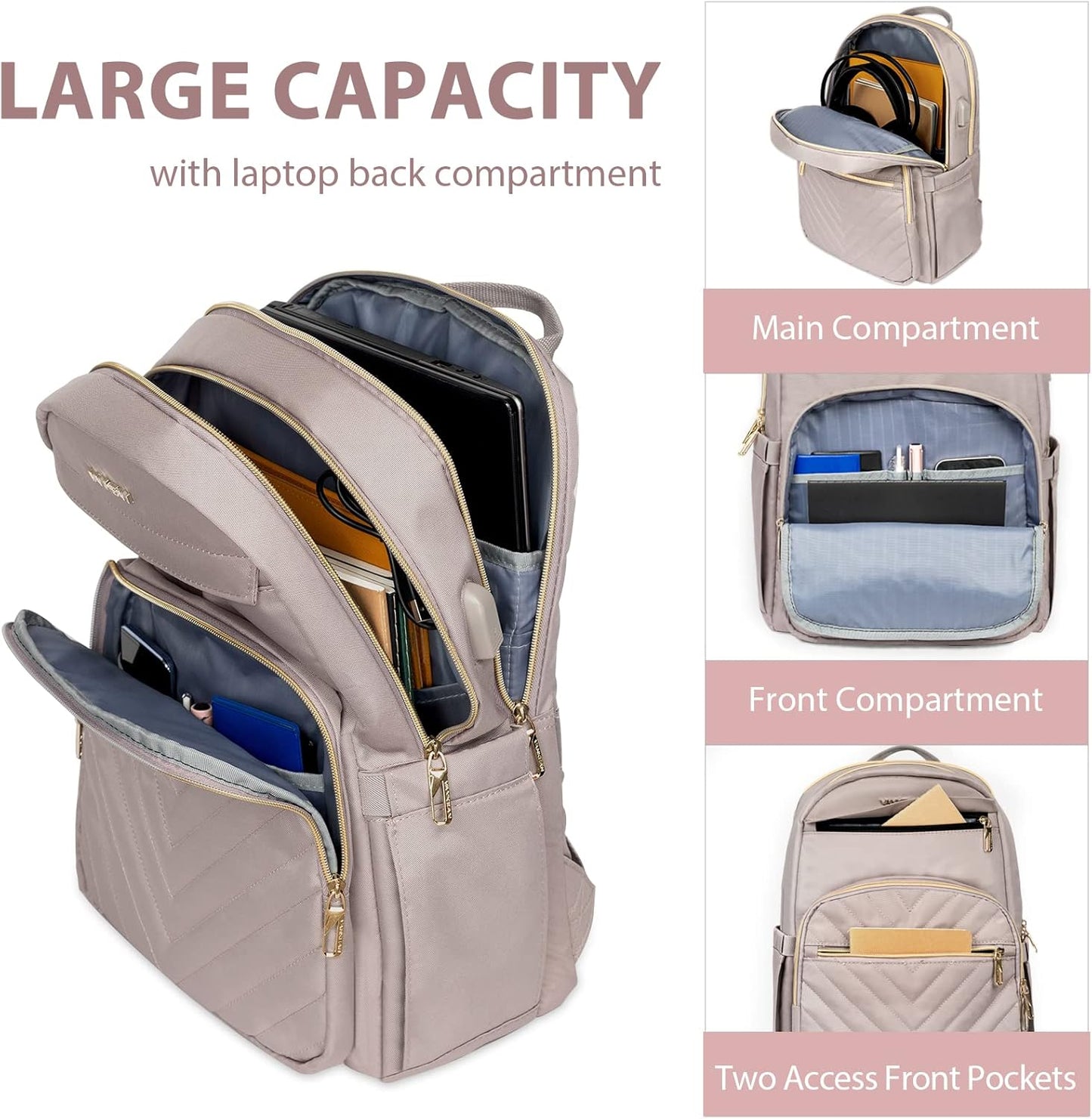 Waterproof Travel Laptop Bag 15.6 Inch with USB Charger