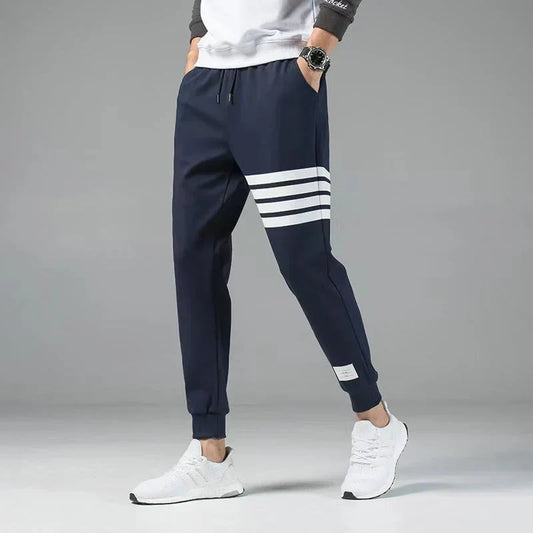 Men's Striped Cotton Jogger Sweatpants Adjustable Waist - OutfitLondon